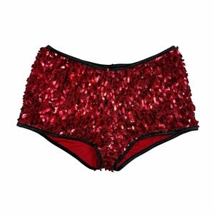 10/$25🦋 Forplay Red Sequin Black Trim Low Rise 1.5 Inch Hot Shorts - Size M/L